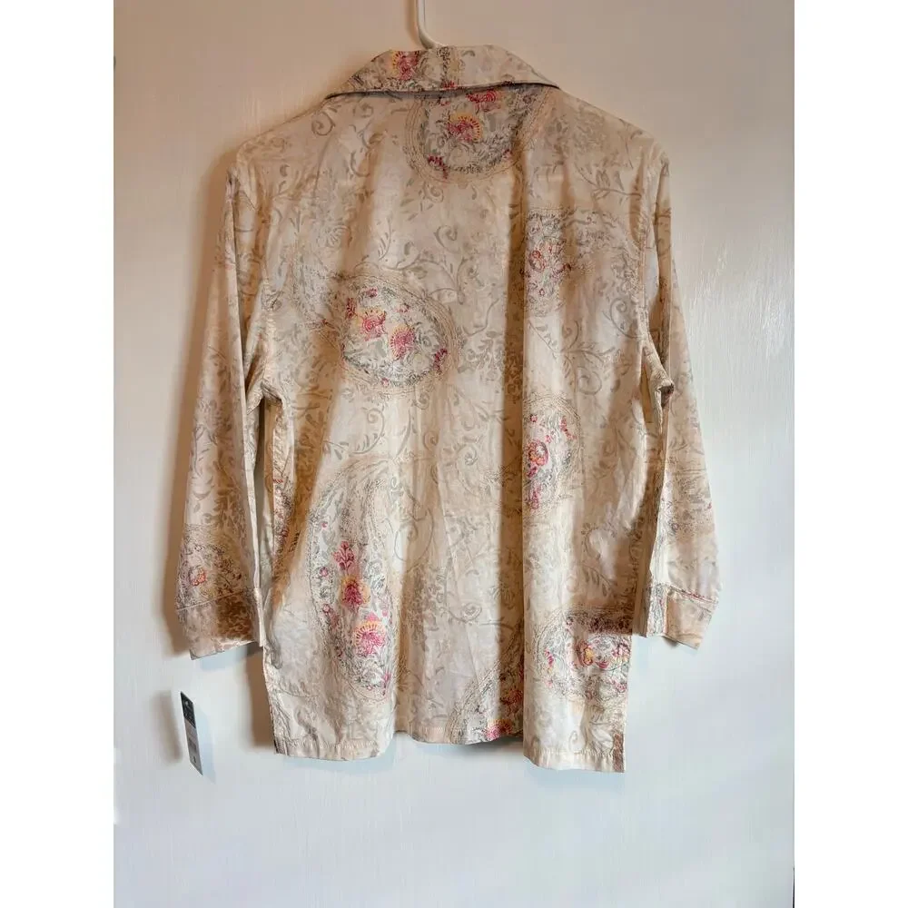NWT Ralph Lauren Black Label Paisley Cotton Blend Pajama Top Logo Large Preppy